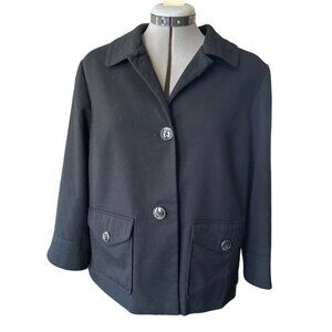 George ME Ladies Cropped Black Button-Up Jacket Blazer M Leopard Lining